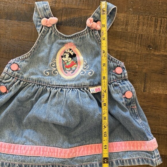 Vintage Baby Mickey Co Minnie Mouse Denim Baby Dress 12 Month Embroidered Patch - Picture 2 of 11